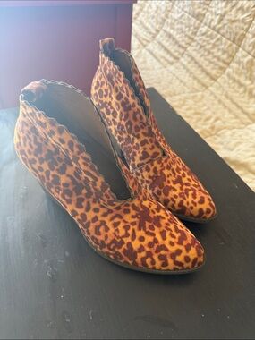 Coconuts by Matisse Leopard Print Pointed Toe Ankle Booties - Brown/Orange